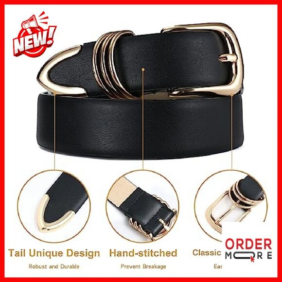 Women\'s Leather Belt with Gold Buckle, 1.2\